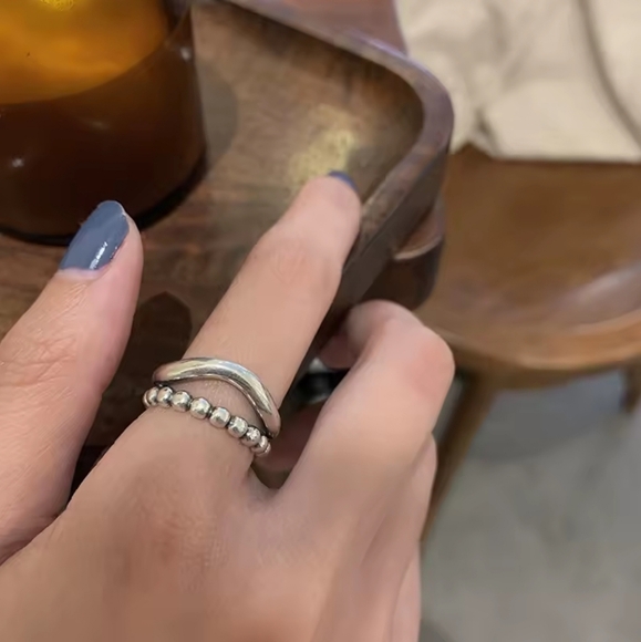 925 Silver Irregular Two Row Resizable Ring 💖 - Picture 1 of 9